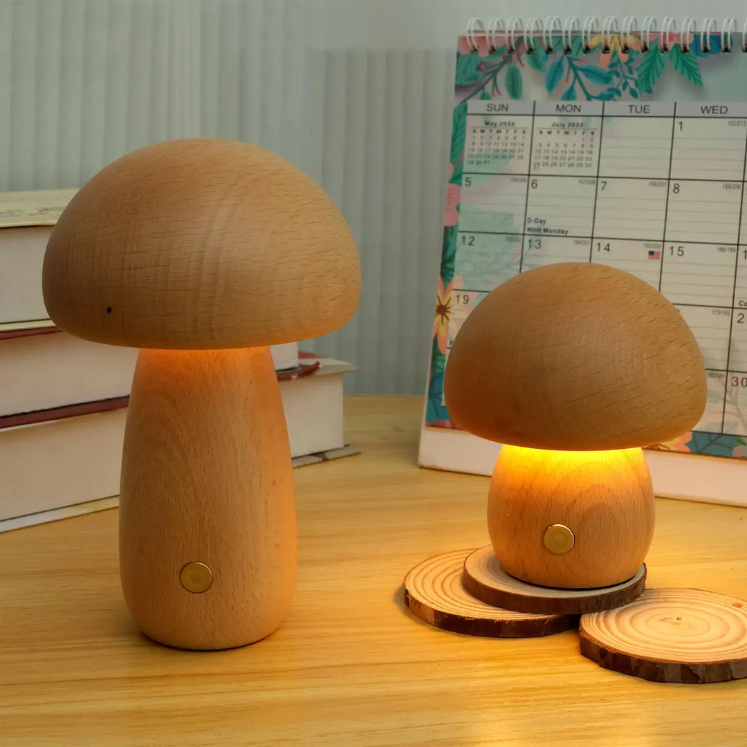 Natural Wood Rechargeable Night Light | Portobello Mushroom Design