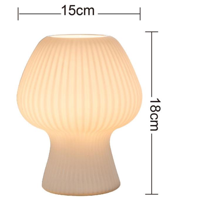 Vintage Ribbed Glass Mushroom Bedside Table Lamp