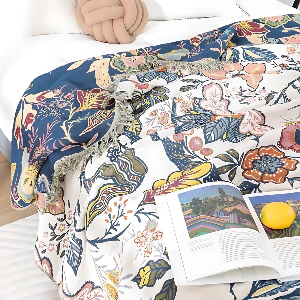 Artistic Floral Pattern Boho Throw Blanket for Home Decor