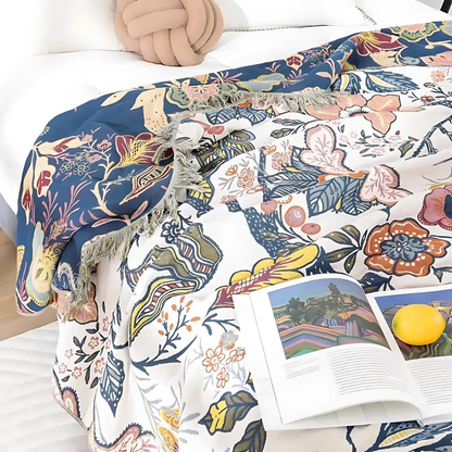 Artistic Floral Pattern Boho Throw Blanket for Home Decor