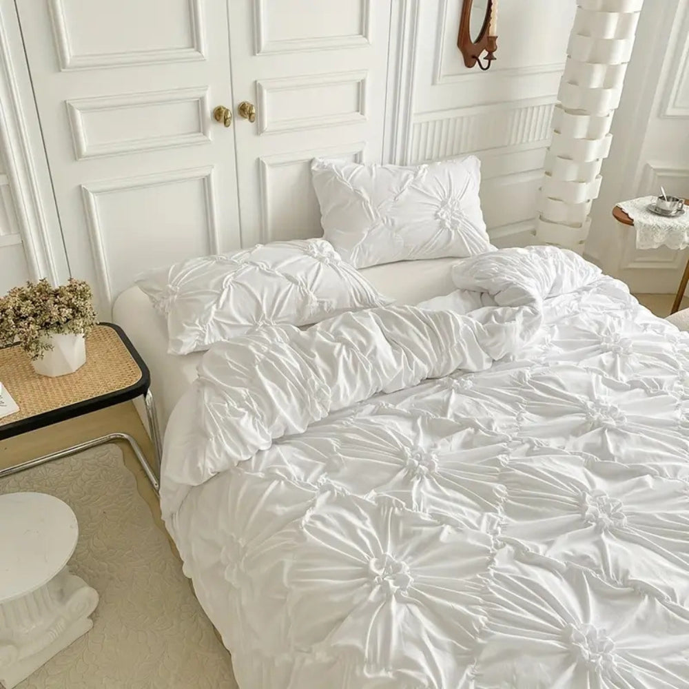 Floral Design Pinch Pleat Duvet Cover Set for Elegant Bedding-Orizon Depot