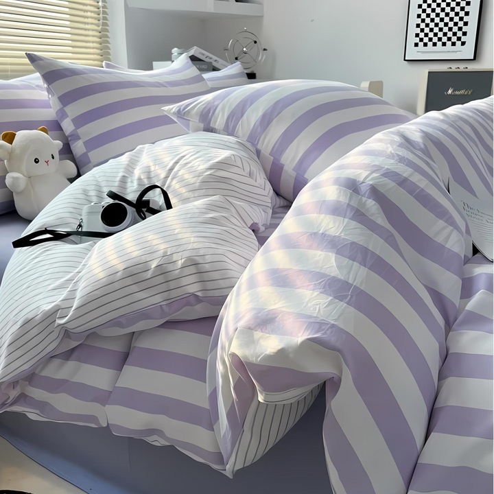 Classic Striped 4-Piece Duvet Cover and Sheet Bedding Set-Orizon Depot