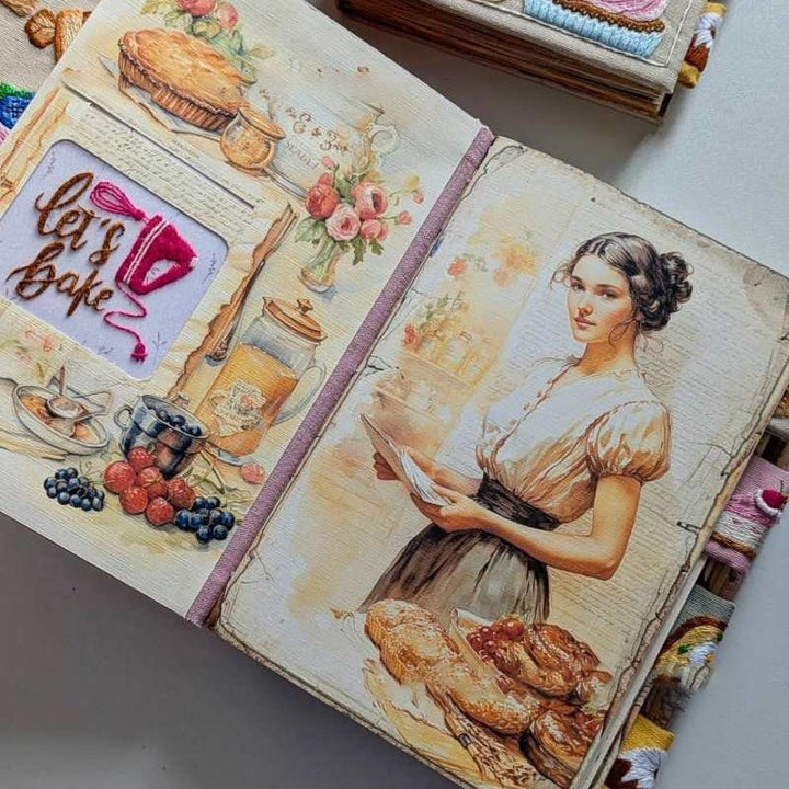 Handmade Recipe Journal with Embroidered Fabric Cover