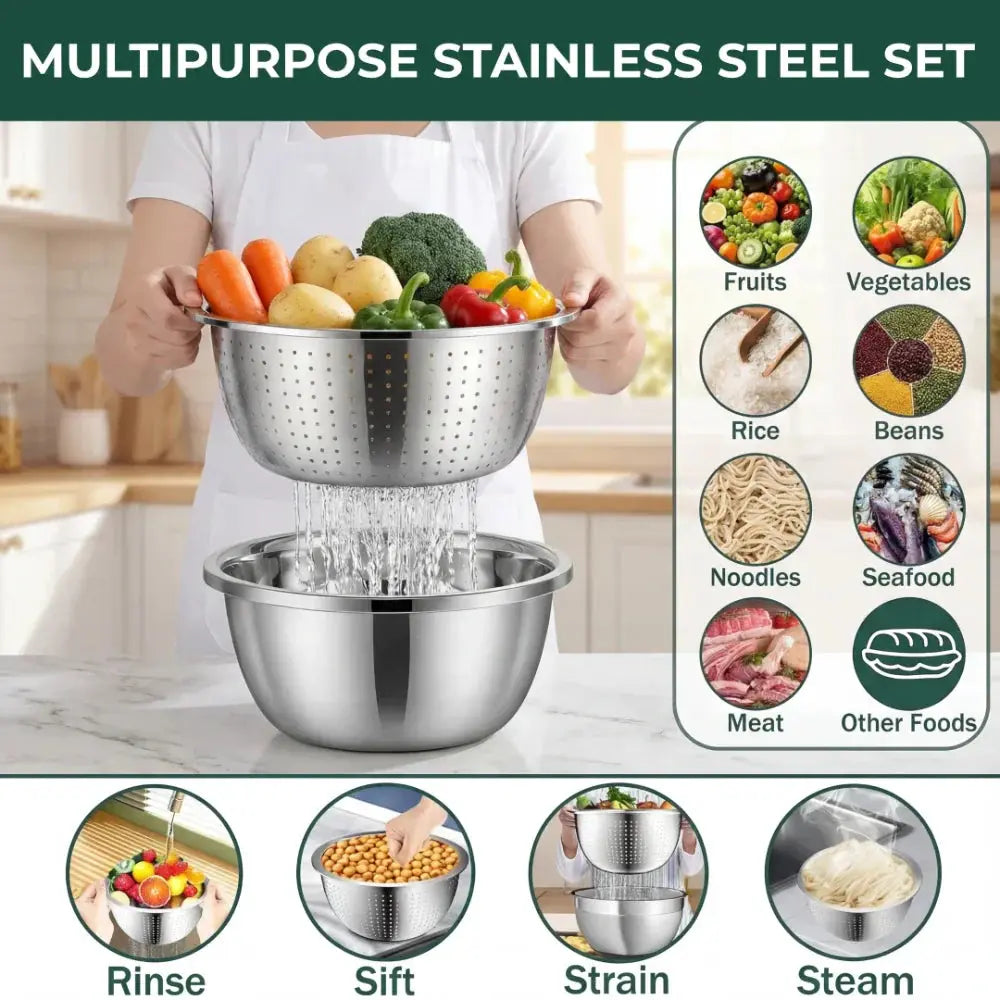 3-in-1 Batter Bowl Set with Grid and Drainage | Space-Saving Design