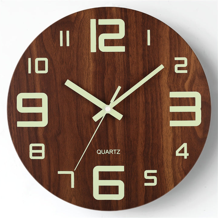 Luminous Wooden Wall Clock | Silent Glow-in-the-Dark Design