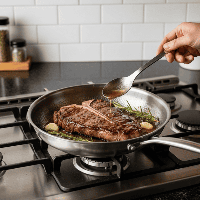 Stainless Steel Non-Coated Searing Pan with Even Heat Distribution