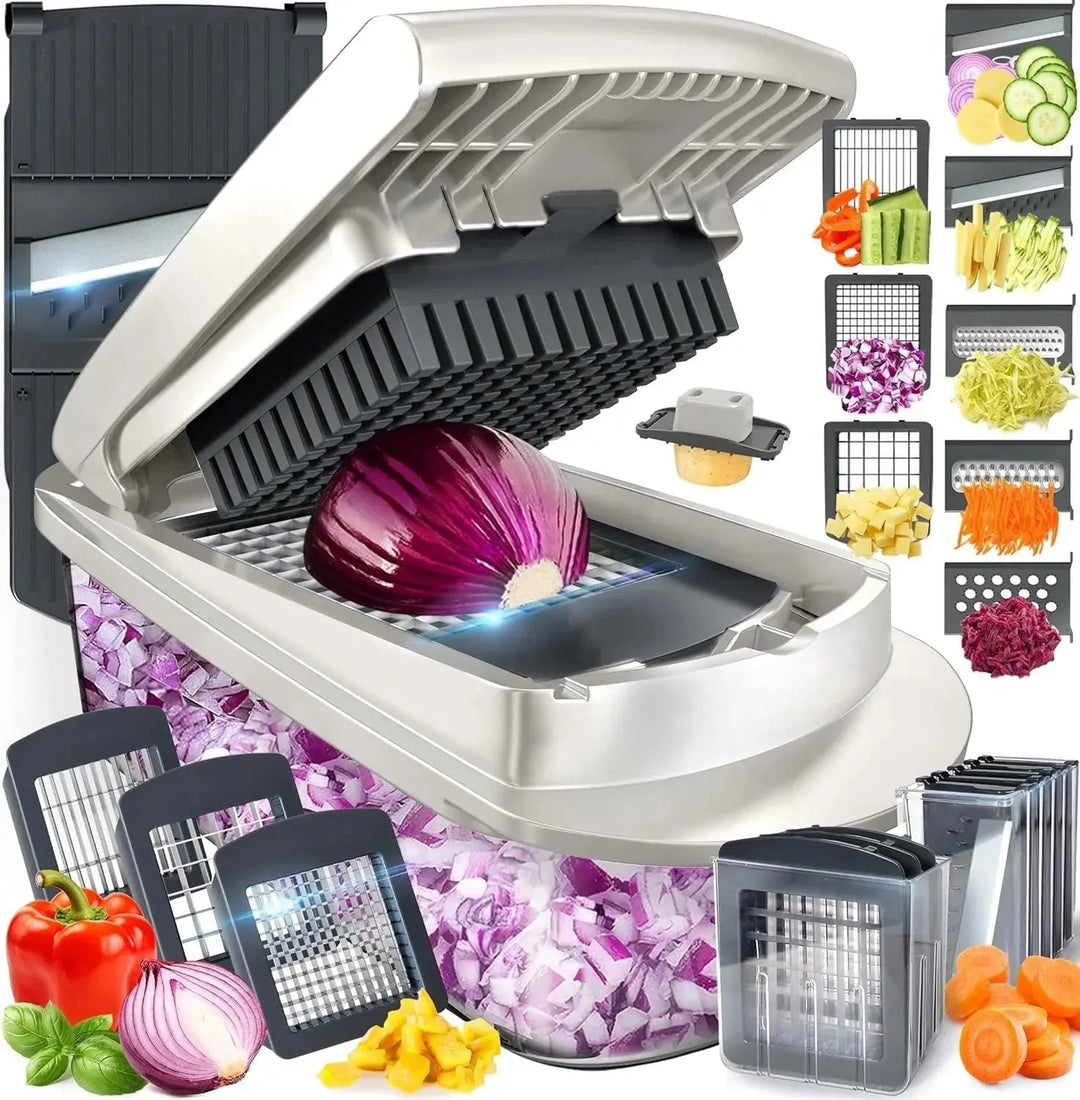 Vegetable Chopper for Slicing, Dicing, Grating with Safety Holder