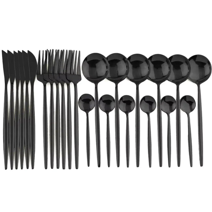 24-Piece Matte Black Cutlery Set with Steak Knives Included