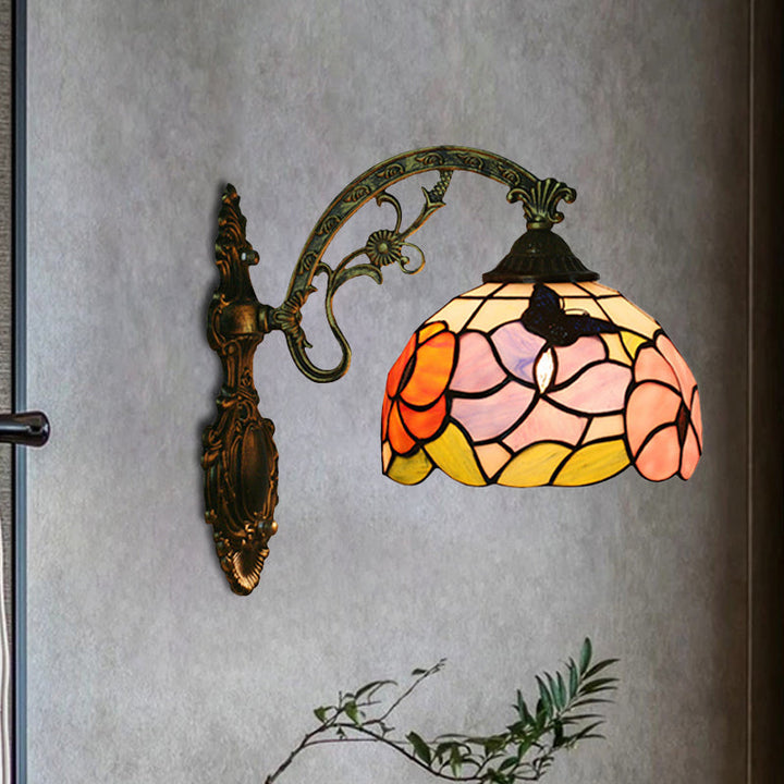 Single Butterfly and Peony Stained Glass Wall Floor Lamp in Bronze-Orizon Depot