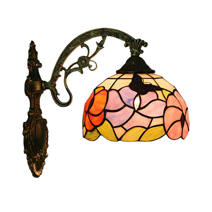 Single Butterfly and Peony Stained Glass Wall Floor Lamp in Bronze-Orizon Depot