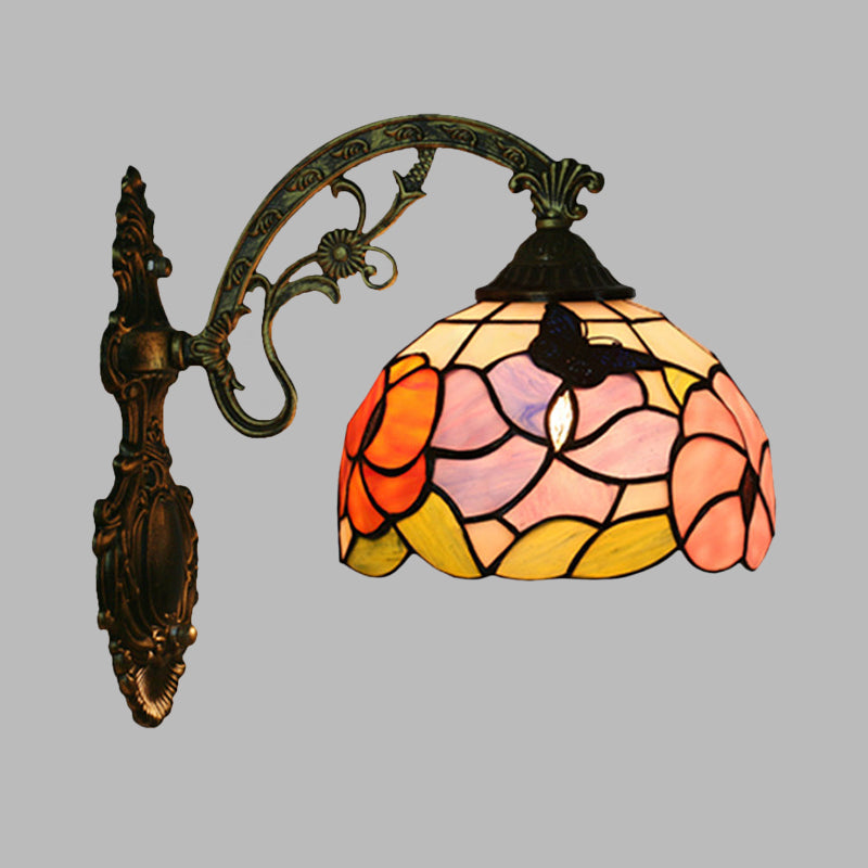 Single Butterfly and Peony Stained Glass Wall Floor Lamp in Bronze-Orizon Depot