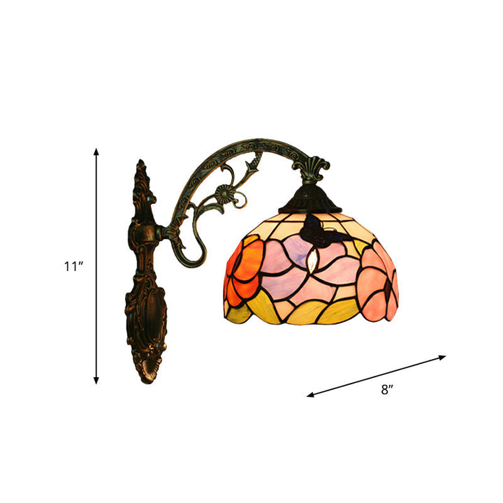 Single Butterfly and Peony Stained Glass Wall Floor Lamp in Bronze-Orizon Depot