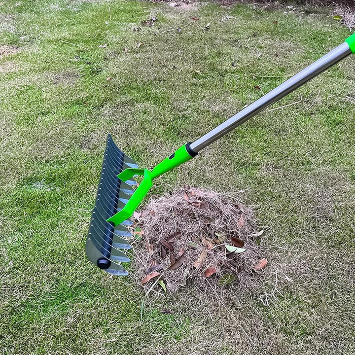 Long Reach Thatch Rake for Efficient Dethatching of Dead Grass