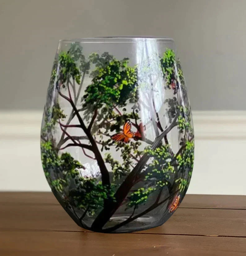 Hand Painted Four Seasons Tree Wine Glasses | Unique Art Design-Orizon Depot