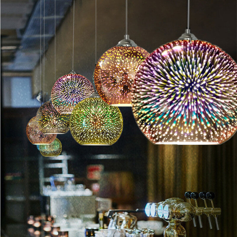 Modern Colorful Fireworks Glass Dome 1-Light Hanging Pendant Lamp-Orizon Depot