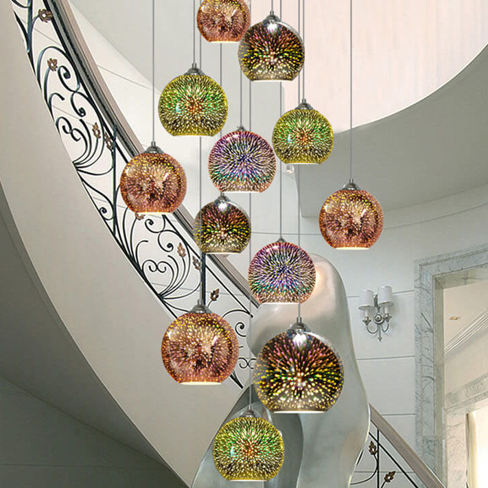 Modern Colorful Fireworks Glass Dome 1-Light Hanging Pendant Lamp-Orizon Depot