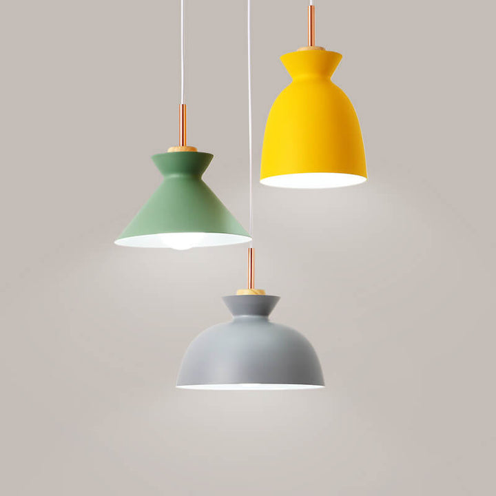 Contemporary Nordic Oak Wood Iron Bell Pendant Light-Orizon Depot