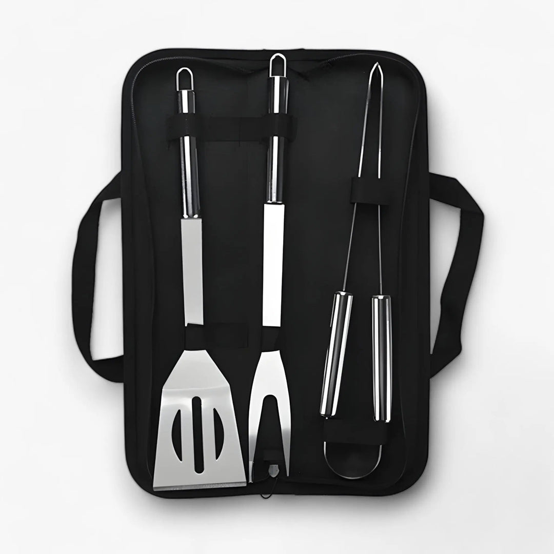Stainless Steel BBQ Cutlery Set with Travel Case and Heatproof Grip