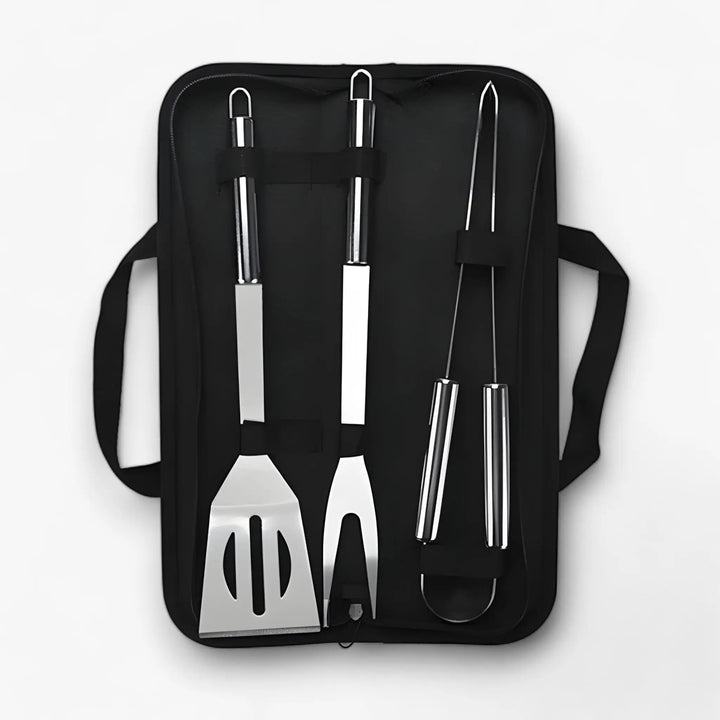 Stainless Steel BBQ Cutlery Set with Travel Case and Heatproof Grip