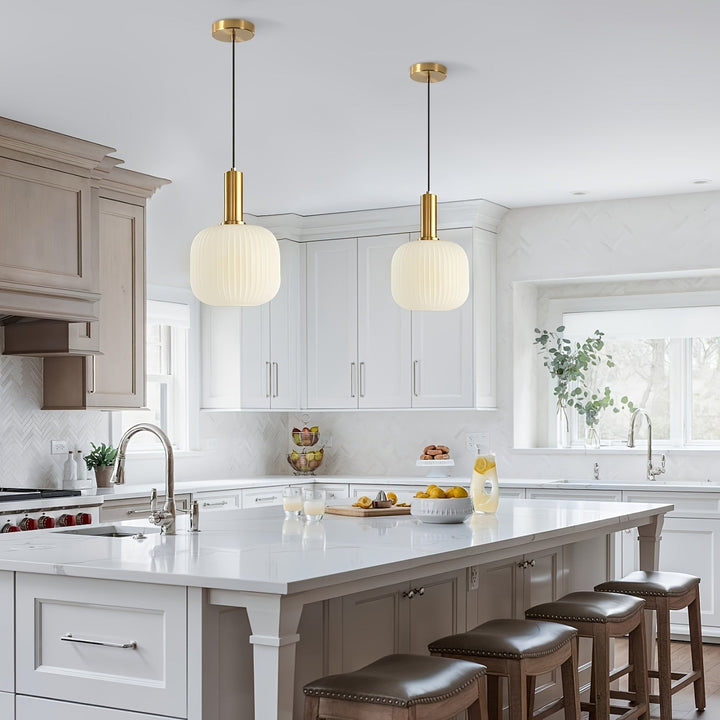 Contemporary Striped Pendant Light | Brass & Ribbed Glass Design
