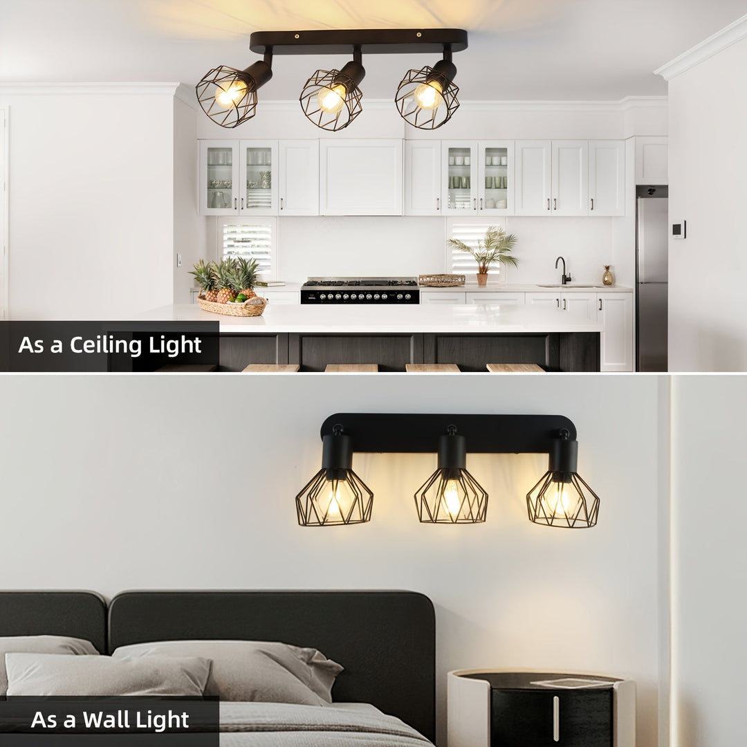 Industrial 3-Light Ceiling Spotlight | Vintage Black Metal Design