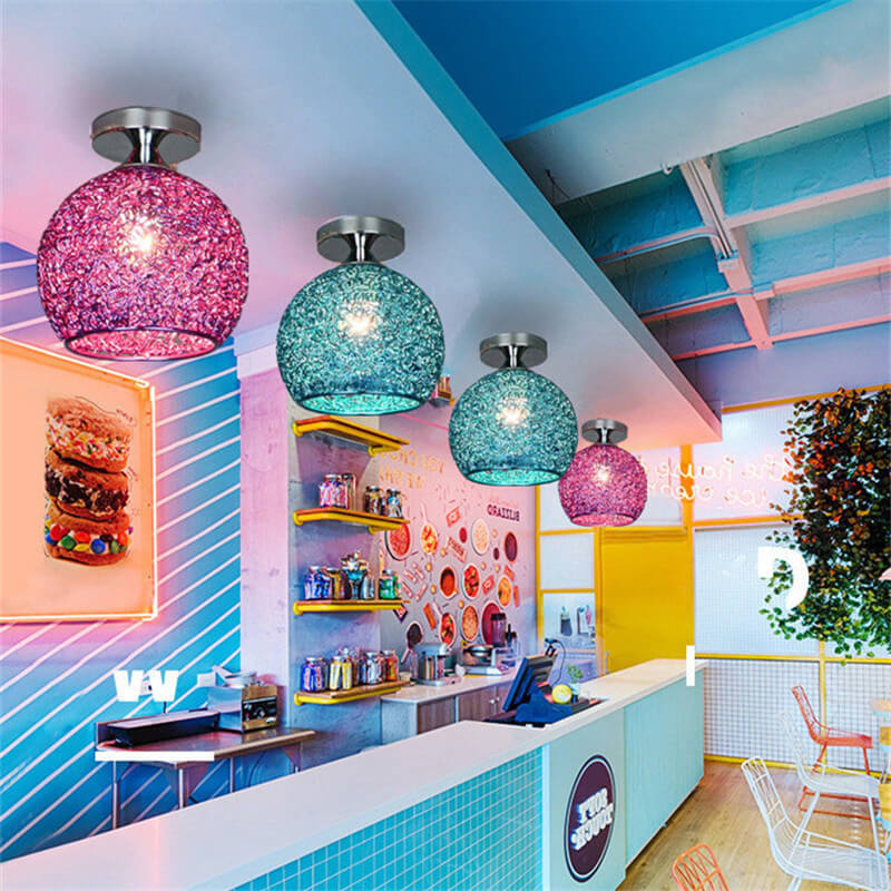 Modern Colorful 1-Light Dome Semi-Flush Mount Ceiling Lamp