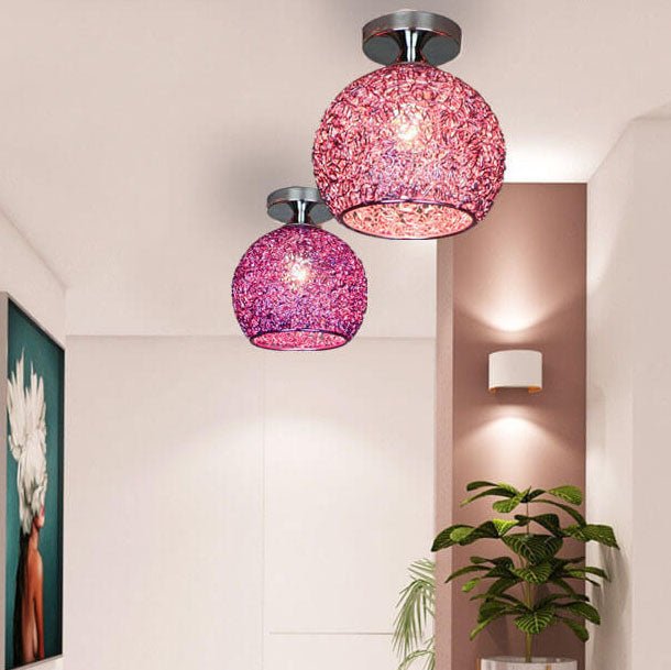 Modern Colorful 1-Light Dome Semi-Flush Mount Ceiling Lamp