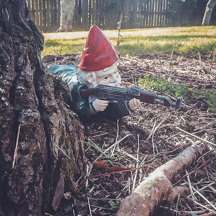 Military Garden Gnome in Camouflage Uniform for Outdoor Decor-Orizon Depot