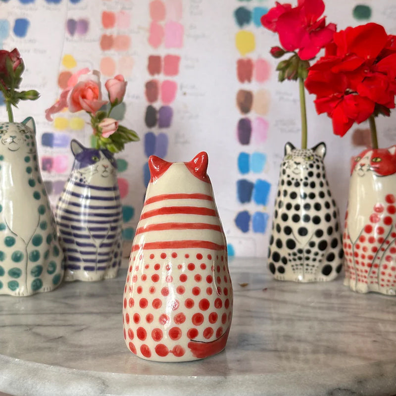 Dotted Cat Vase - Unique Decorative Ceramic Flower Holder-Orizon Depot