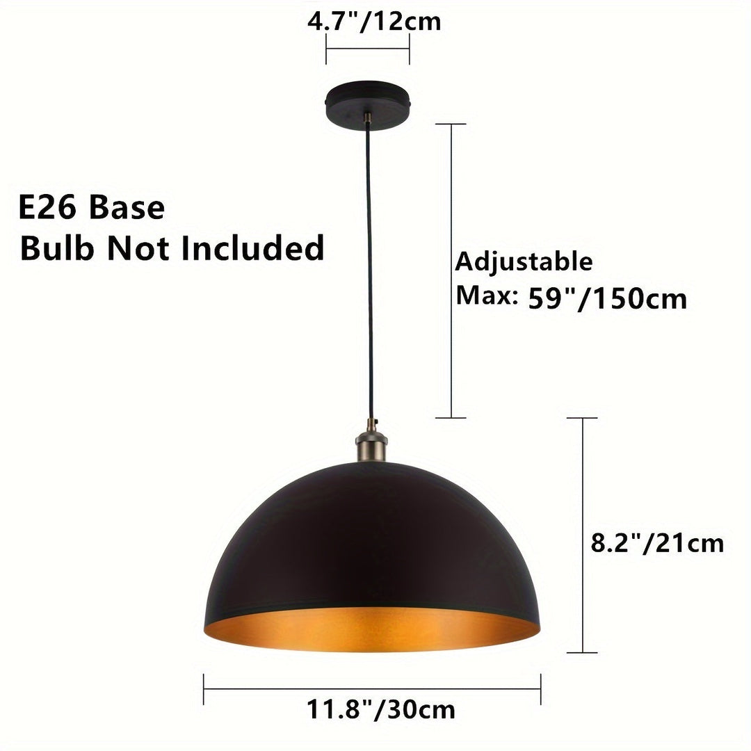 Industrial Dome Pendant Light | Black and Gold Iron Shade