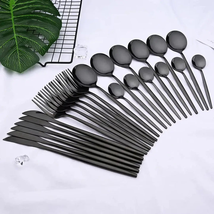 24-Piece Matte Black Cutlery Set with Steak Knives Included