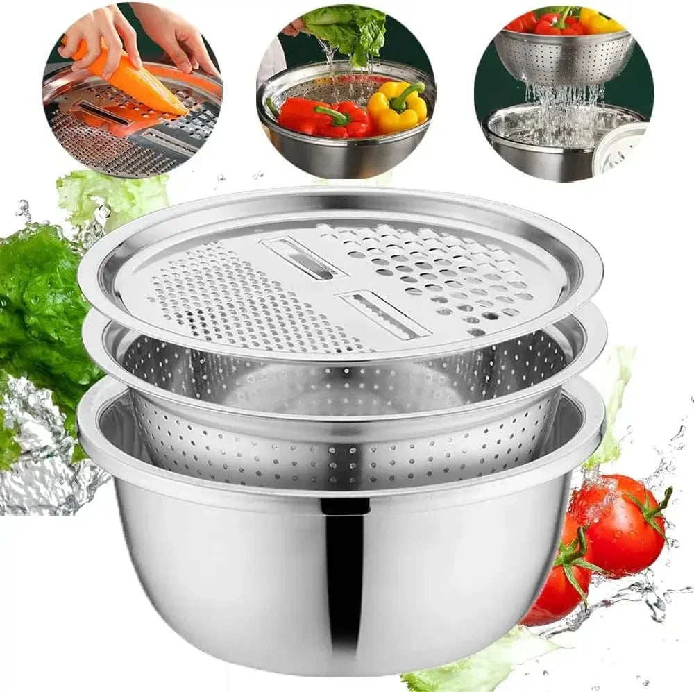 3-in-1 Batter Bowl Set with Grid and Drainage | Space-Saving Design