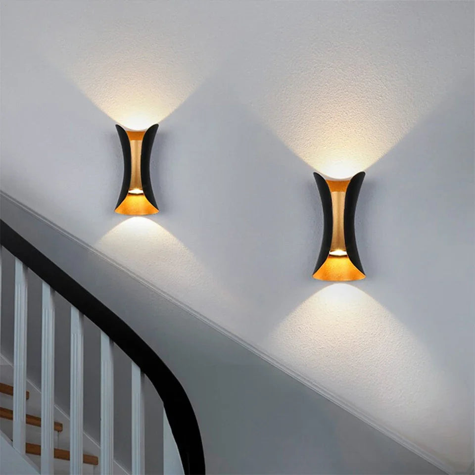 Sleek Black and Gold Waterproof LED Wall Light Fixture