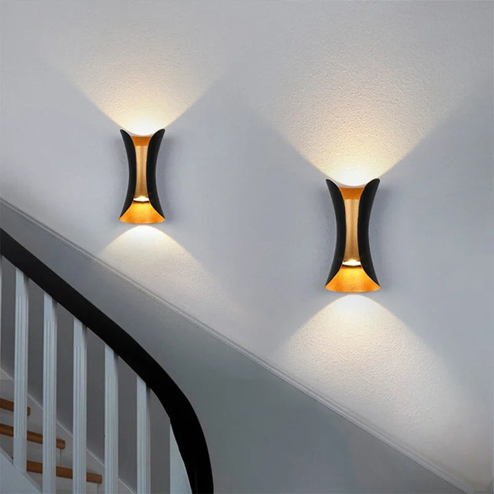 Sleek Black and Gold Waterproof LED Wall Light Fixture