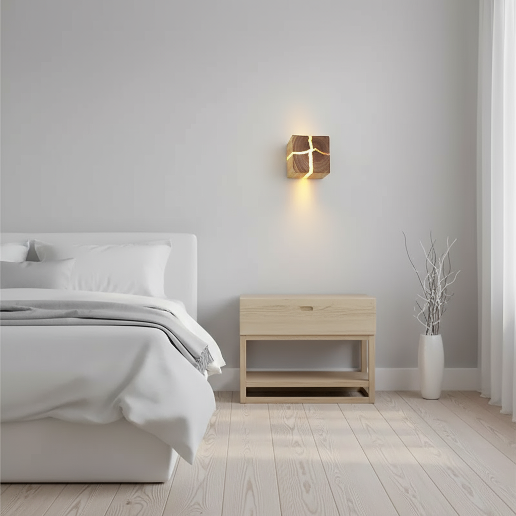 Hand-Carved Solid Wood Wall Light with Resin Design