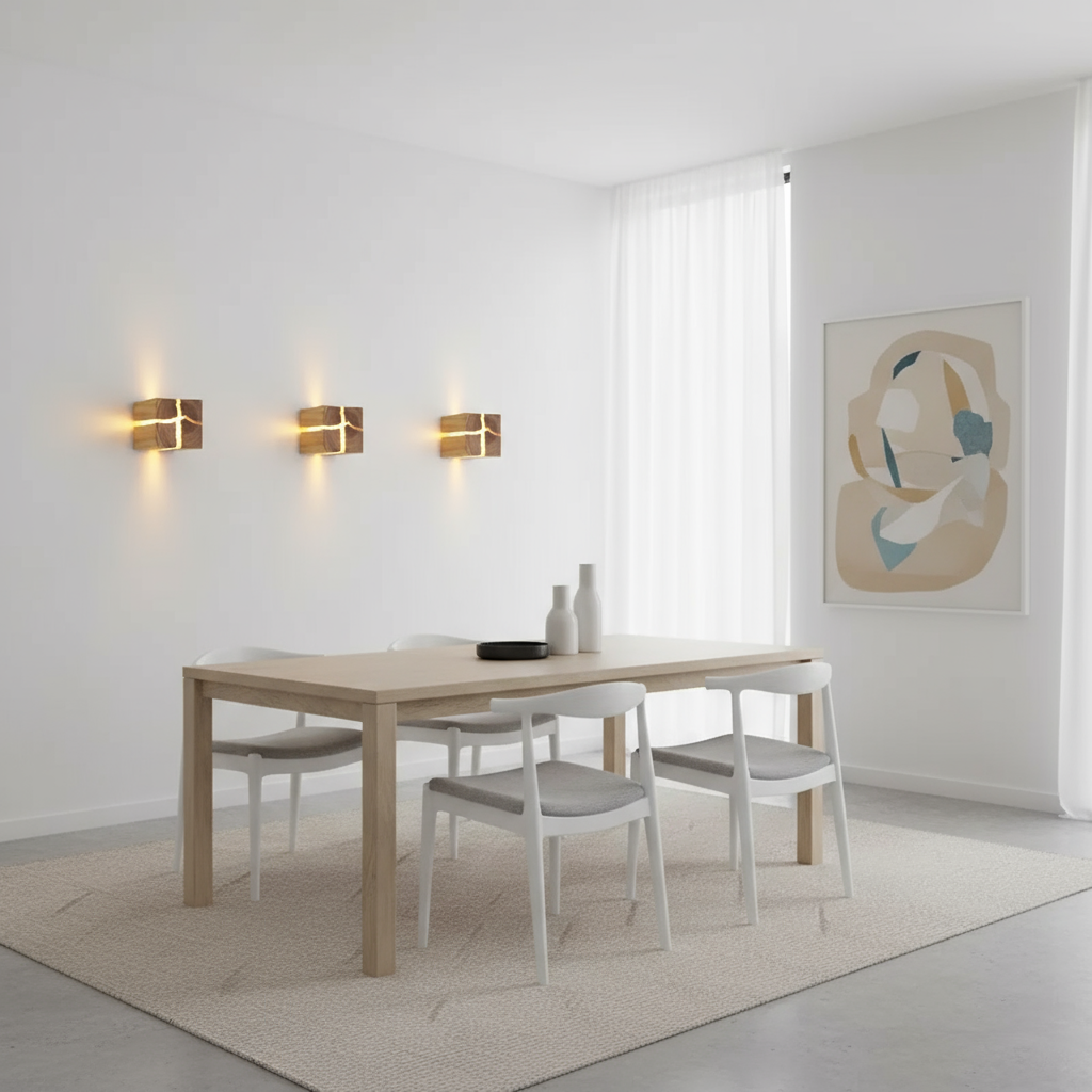Hand-Carved Solid Wood Wall Light with Resin Design