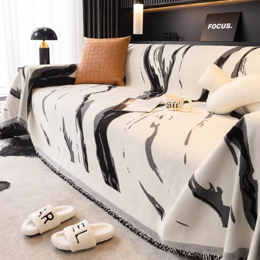 Abstract Brushstroke Chenille Sofa Cover for Stylish Home Decor-Orizon Depot