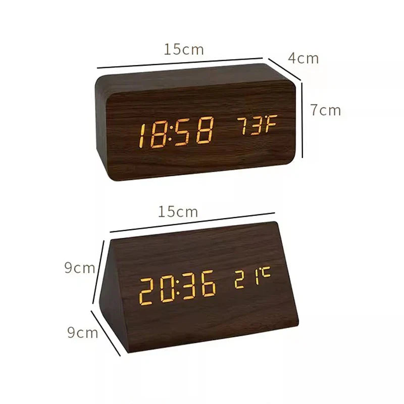 Voice-Controlled LED Alarm Clock | Stylish Wooden Design-Orizon Depot