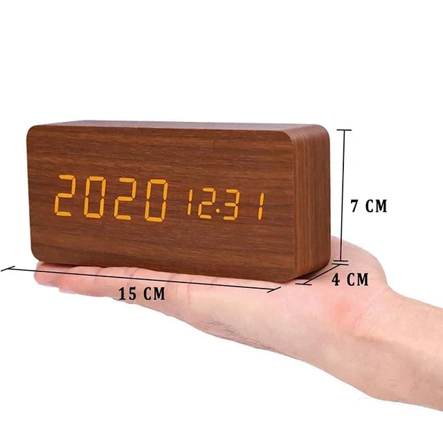 Voice-Controlled LED Alarm Clock | Stylish Wooden Design-Orizon Depot