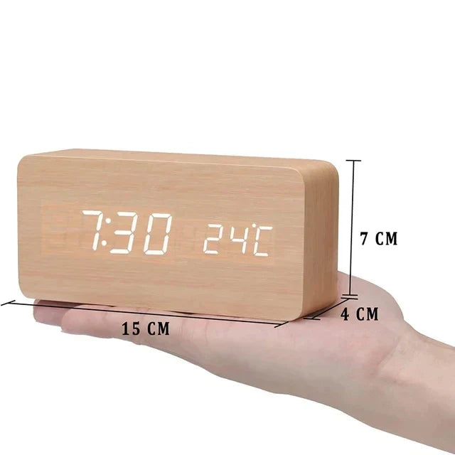 Voice-Controlled LED Alarm Clock | Stylish Wooden Design-Orizon Depot
