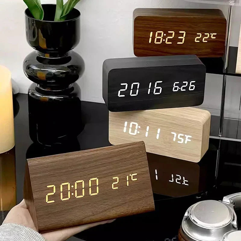 Voice-Controlled LED Alarm Clock | Stylish Wooden Design-Orizon Depot