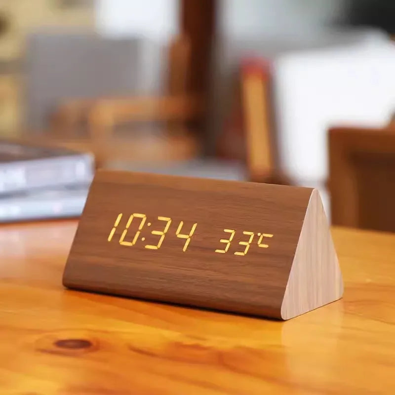 Voice-Controlled LED Alarm Clock | Stylish Wooden Design-Orizon Depot