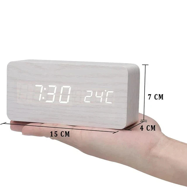 Voice-Controlled LED Alarm Clock | Stylish Wooden Design-Orizon Depot