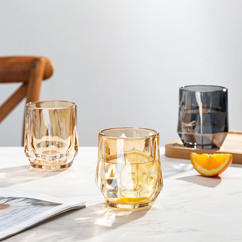 Amber Hexagonal Glass Cups - Elegant Drinkware for Home Decor-Orizon Depot