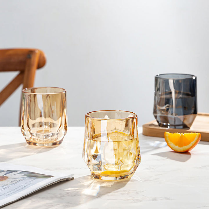 Amber Hexagonal Glass Cups - Elegant Drinkware for Home Decor-Orizon Depot