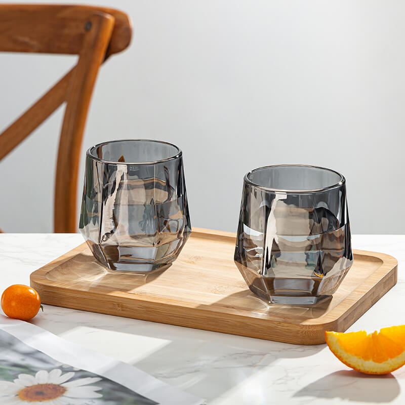 Amber Hexagonal Glass Cups - Elegant Drinkware for Home Decor-Orizon Depot