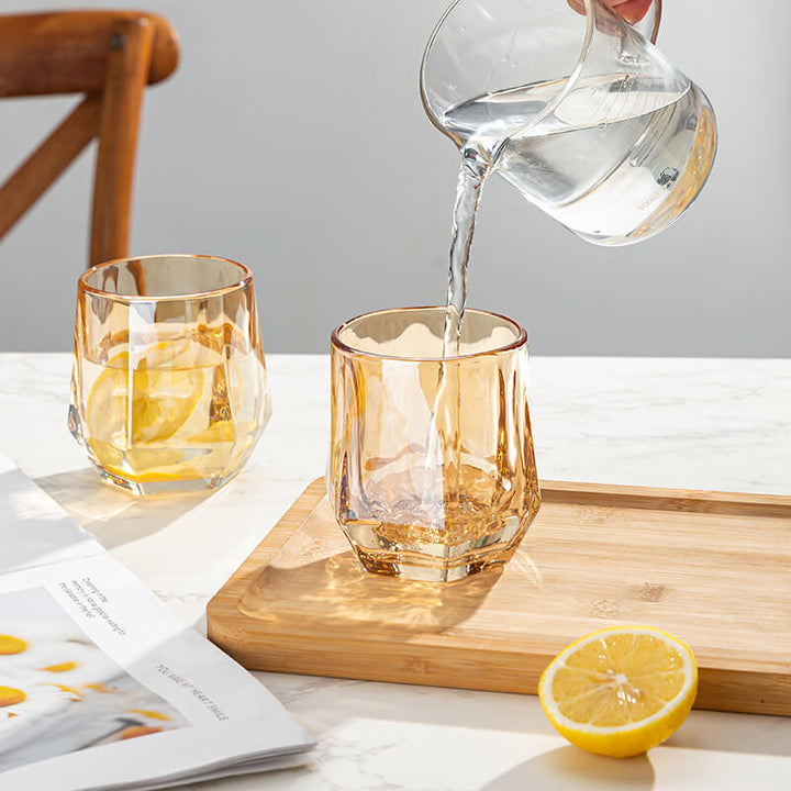 Amber Hexagonal Glass Cups - Elegant Drinkware for Home Decor-Orizon Depot