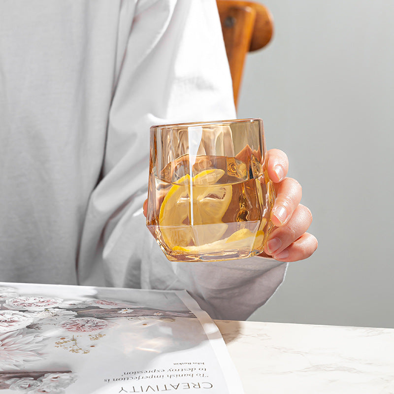 Amber Hexagonal Glass Cups - Elegant Drinkware for Home Decor-Orizon Depot