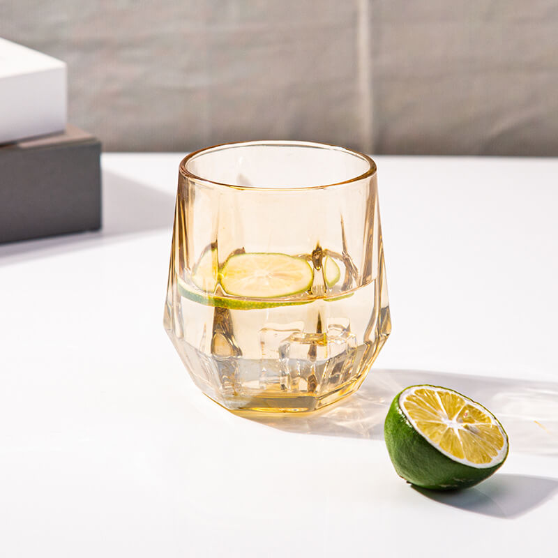 Amber Hexagonal Glass Cups - Elegant Drinkware for Home Decor-Orizon Depot