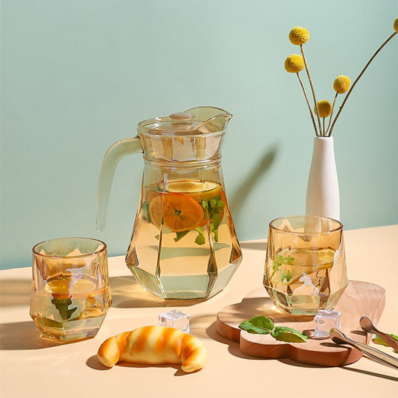 Amber Hexagonal Glass Cups - Elegant Drinkware for Home Decor-Orizon Depot